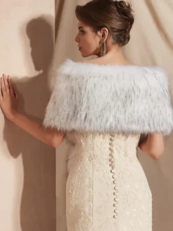 Wedding Cape Faux Fur Shawl Wrap Bridal Winter Warm Cover Ups