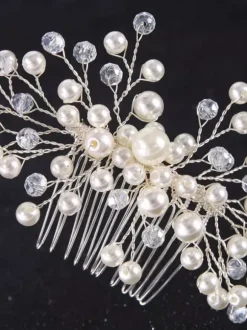 Wedding Crystal Headpieces Comb Imitation Pearls Transparent Bridal Hair Accessories