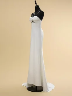 Wedding Dress Designed Neckline Sleeveless Natural Waist Pleated With Train Bridal Mermaid Dress
