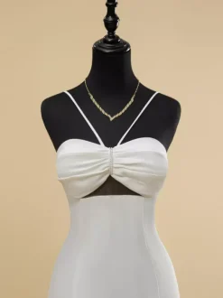 Wedding Dress Designed Neckline Sleeveless Natural Waist Pleated With Train Bridal Mermaid Dress