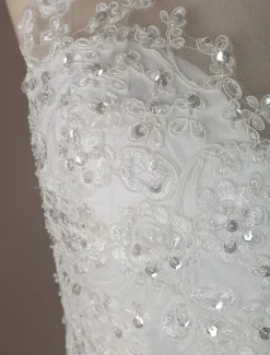 Wedding Dresses 2026 A Line Illusion Neck Sleeveless Floor Length Lace Beaded Tulle Boho Bridal Gowns