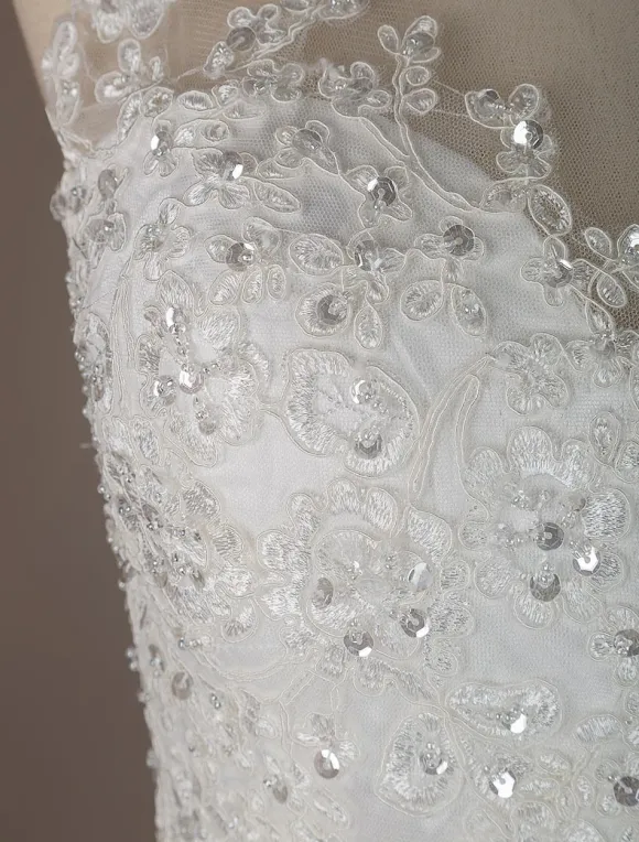 Wedding Dresses 2026 A Line Illusion Neck Sleeveless Floor Length Lace Beaded Tulle Boho Bridal Gowns