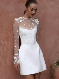 Wedding Dresses Short Two-piece Long Sleeves Lace Short Bridal Dress