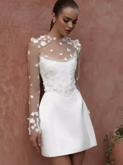 Wedding Dresses Short Two-piece Long Sleeves Lace Short Bridal Dress