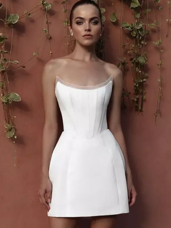 Wedding Dresses Short Two-piece Long Sleeves Lace Short Bridal Dress