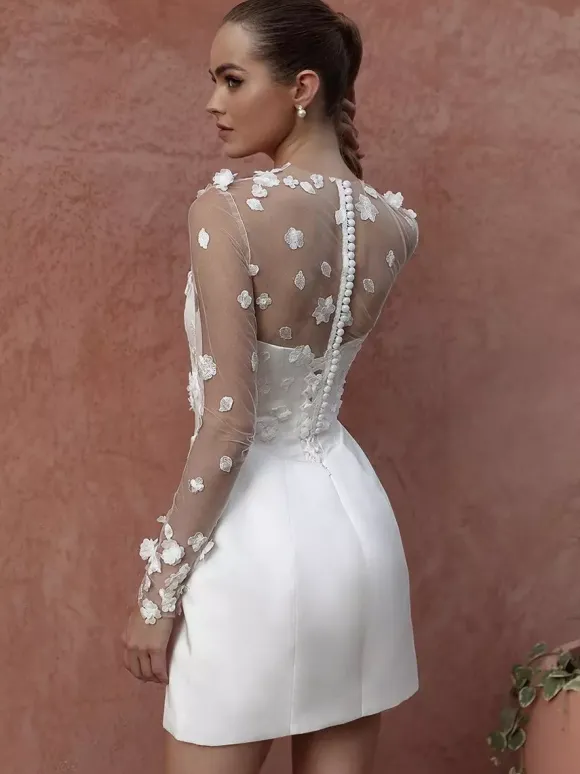 Wedding Dresses Short Two-piece Long Sleeves Lace Short Bridal Dress
