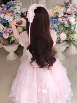 Wedding Dress Lolita Accessories Pink Bows Ruffles Headwear Lace Headband Headdress