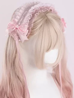Wedding Dress Lolita Accessories Pink Bows Ruffles Headwear Lace Headband Headdress