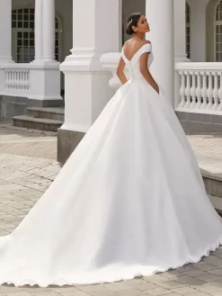 Wedding Dress Princess Silhouette V-Neck Natural Waist With Train Bridal Dresses