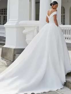 Wedding Dress Princess Silhouette V-Neck Natural Waist With Train Bridal Dresses