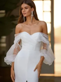 Wedding Dress Sweep Long Sleeves Sweetheart Neck Bridal Gowns Free Customization