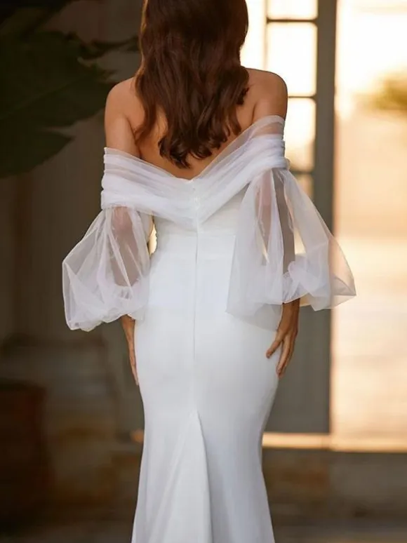 Wedding Dress Sweep Long Sleeves Sweetheart Neck Bridal Gowns Free Customization