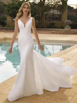 Wedding Dress V-Neck Sleeveless With Train Bridal Mermaid Dress