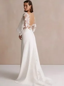 Wedding Dress With Train Ball Gown Long Sleeves Lace V-Neck Bridal Gowns