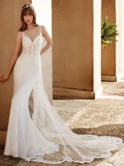 Wedding Dress With Train Sleeveless Lace V-Neck Bridal Gowns
