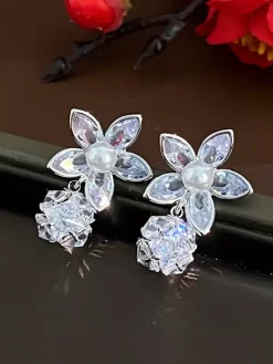Wedding Earrings Diamond Metal Pierced Wedding Jewelry
