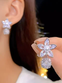 Wedding Earrings Diamond Metal Pierced Wedding Jewelry