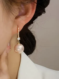 Wedding Earrings Imitation Pearl Metal Pierced Wedding Jewelry