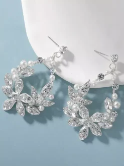 Wedding Earrings Rhinestone Metal Pierced Bridal Jewelry