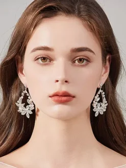 Wedding Earrings Rhinestone Metal Pierced Bridal Jewelry