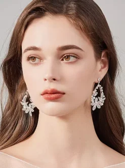 Wedding Earrings Rhinestone Metal Pierced Bridal Jewelry