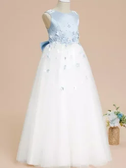 Wedding Flower Girl Dresses Special Occasion Dresses Baby Blue Sleeveless Bows