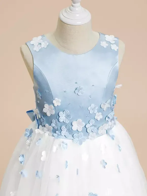 Wedding Flower Girl Dresses Special Occasion Dresses Baby Blue Sleeveless Bows
