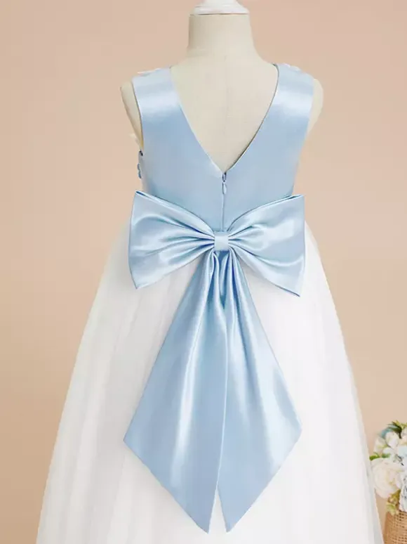 Wedding Flower Girl Dresses Special Occasion Dresses Baby Blue Sleeveless Bows