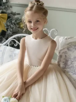 Wedding Flower Girl Dresses Special Occasion Dresses Champagne Sleeveless Bows