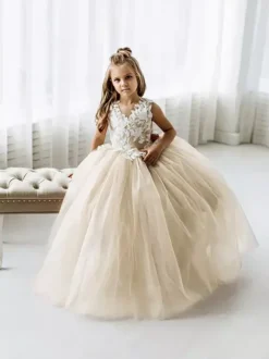 Wedding Flower Girl Dresses Special Occasion Dresses Ivory Sleeveless Applique
