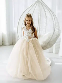Wedding Flower Girl Dresses Special Occasion Dresses Ivory Sleeveless Applique