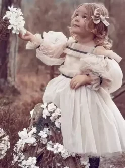 Wedding Flower Girl Dresses Special Occasion Dresses Nude Long Sleeves Ruffles