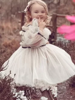 Wedding Flower Girl Dresses Special Occasion Dresses Nude Long Sleeves Ruffles