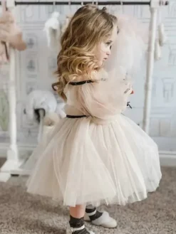 Wedding Flower Girl Dresses Special Occasion Dresses Nude Long Sleeves Ruffles