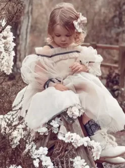 Wedding Flower Girl Dresses Special Occasion Dresses Nude Long Sleeves Ruffles