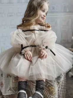 Wedding Flower Girl Dresses Special Occasion Dresses Nude Long Sleeves Ruffles