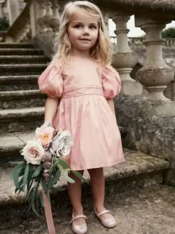 Wedding Flower Girl Dresses Special Occasion Dresses Soft Pink Short Sleeves Bows
