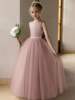 Wedding Flower Girl Dresses Special Occasion Dresses Lotus Pink Sleeveless Bows
