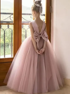 Wedding Flower Girl Dresses Special Occasion Dresses Lotus Pink Sleeveless Bows