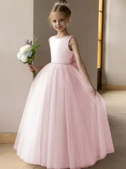 Wedding Flower Girl Dresses Special Occasion Dresses Lotus Pink Sleeveless Bows