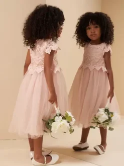 Wedding Flower Girl Dresses Special Occasion Dresses Soft Pink Short Sleeves Lace