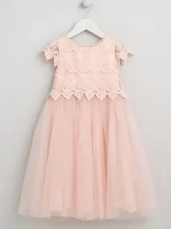 Wedding Flower Girl Dresses Special Occasion Dresses Soft Pink Short Sleeves Lace