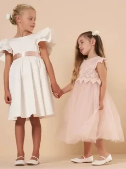 Wedding Flower Girl Dresses Special Occasion Dresses Soft Pink Short Sleeves Lace