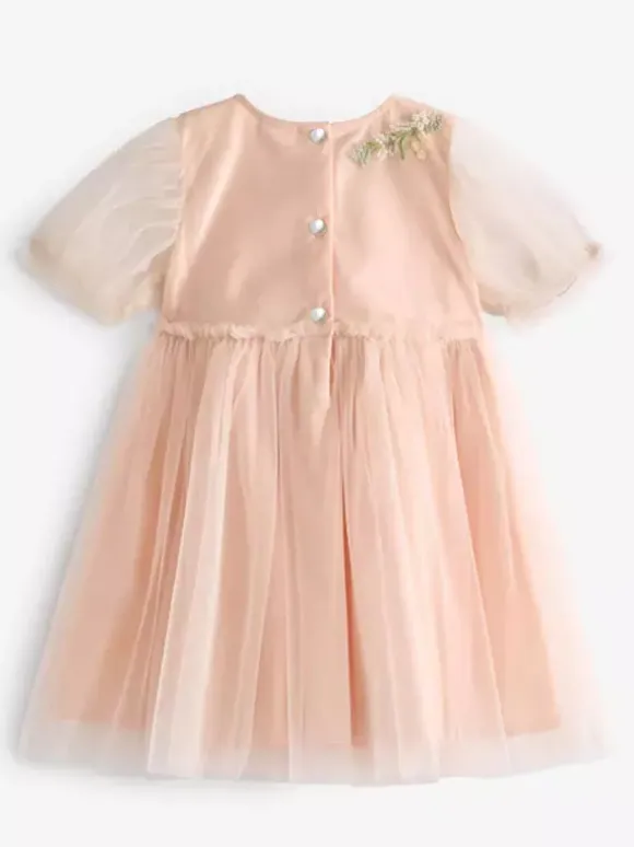 Wedding Flower Girl Dresses Special Occasion Dresses Soft Pink Short Sleeves Embroidered