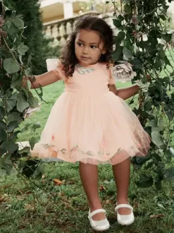 Wedding Flower Girl Dresses Special Occasion Dresses Soft Pink Short Sleeves Embroidered