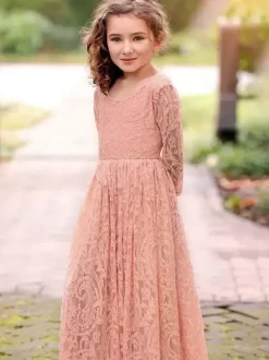 Wedding Flower Girl Dresses Special Occasion Dresses White Long Sleeves Cut Out