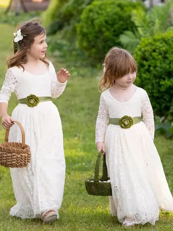 Wedding Flower Girl Dresses Special Occasion Dresses White Long Sleeves Cut Out