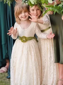 Wedding Flower Girl Dresses Special Occasion Dresses White Long Sleeves Cut Out