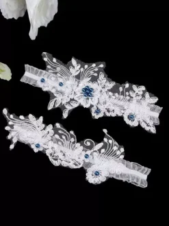 Wedding Garters for Bride Party Blue Floral Lace Thigh Garter Bridal Accossories