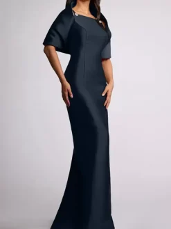 Wedding Guest Dress Beaded Floor-Length Mother Of Birde Dress With Removable Cape